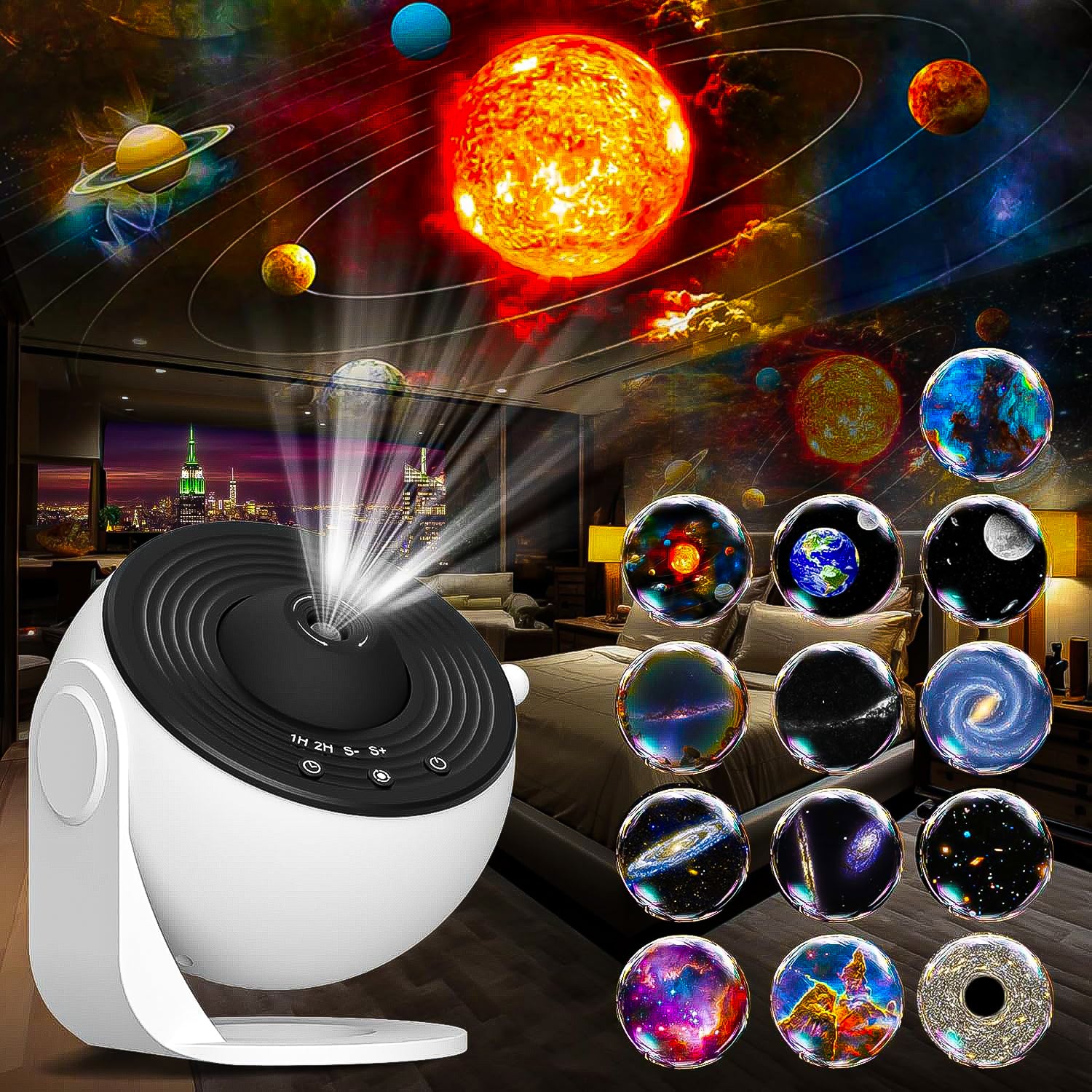 FlyLily 13-in-1 Galaxy Projector Lamp glowing